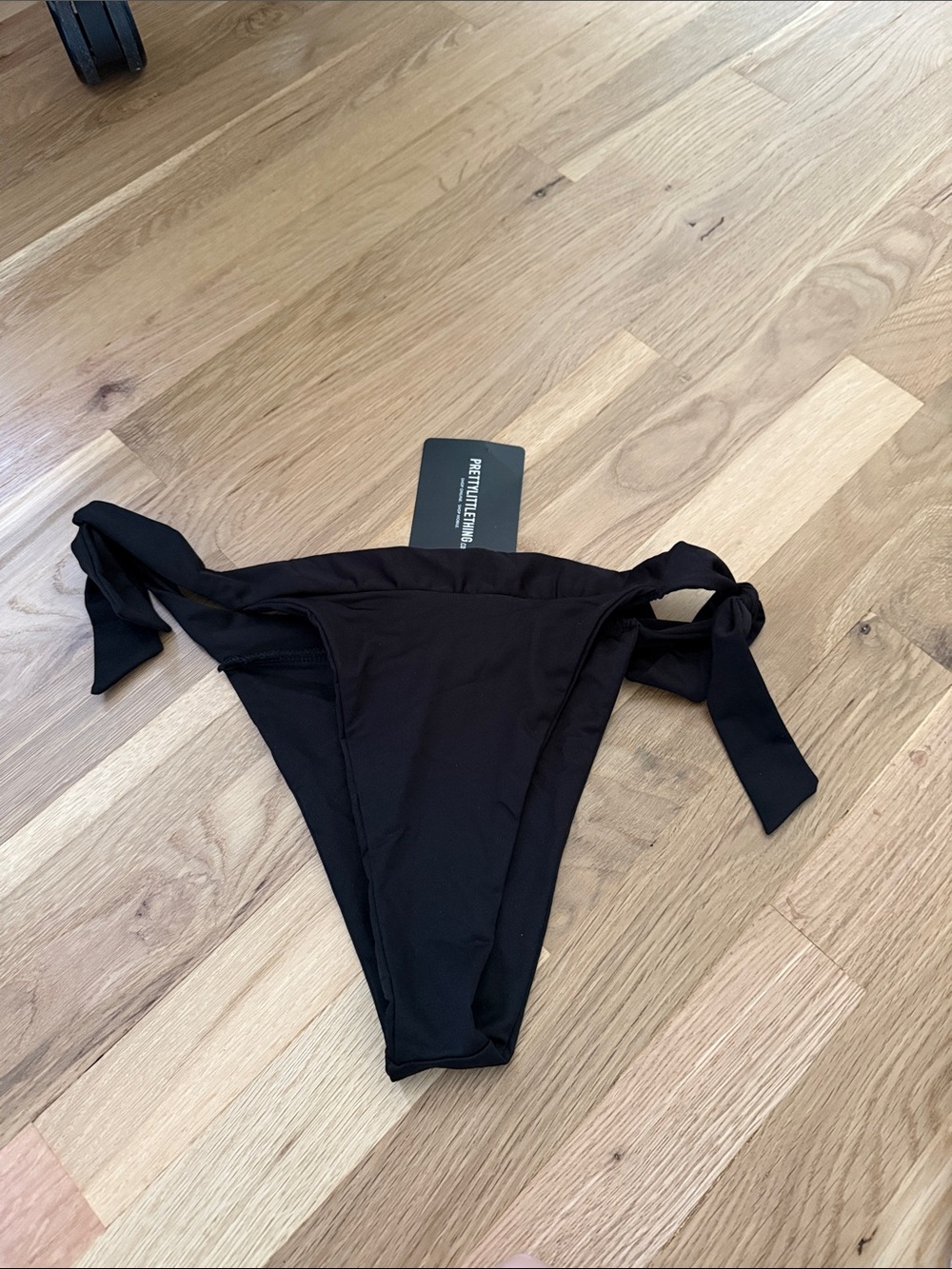 PrettyLittleThing Black Tie Side Bikini Bottoms